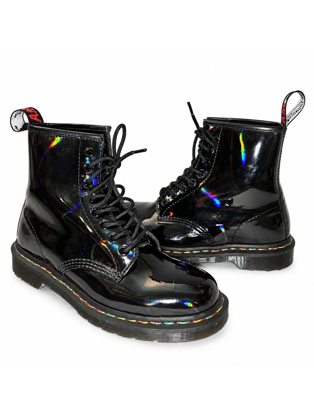 Dr. Martens 1460 Rainbow Patent Holographic Black Pride Boots Mens 7 / Wmns 8